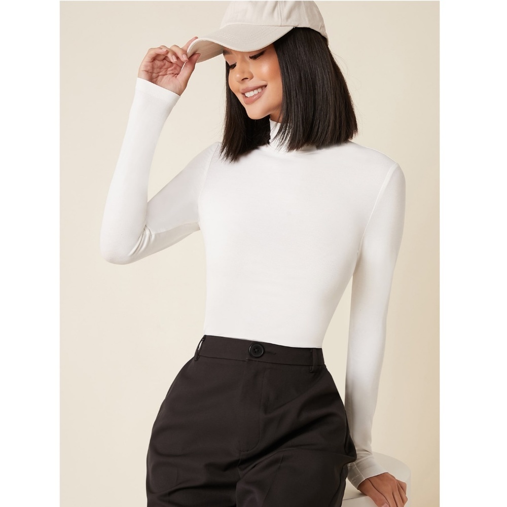 White Turtle Neck Long Sleeve Tee